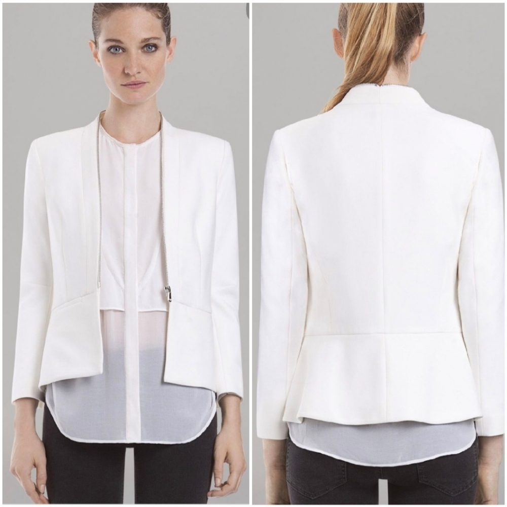SANDRO WHITE ALL-AROUND ZIPPER BLAZER